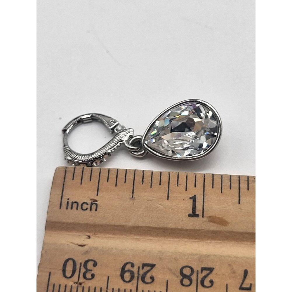 VTG Givenchy Estate Dangle Teardrop Crystal Silver Tone Clip On Earrings - Picture 6 of 6